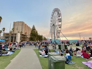 Glenelg Beach Skyline Ferris Wheel Holiday Crowds of People