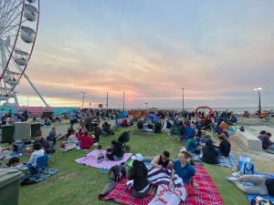 Glenelg Beach Skyline Ferris Wheel Holiday Crowds of People Heart